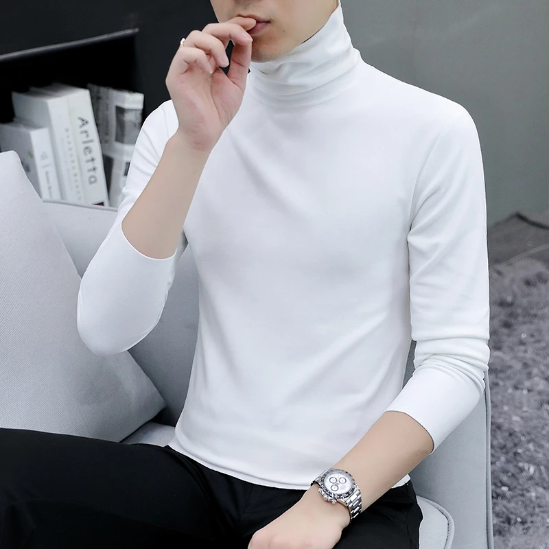 【珂卡驰】高领保暖内衣男上身长领双面磨毛秋衣上衣单件白色棉毛衫