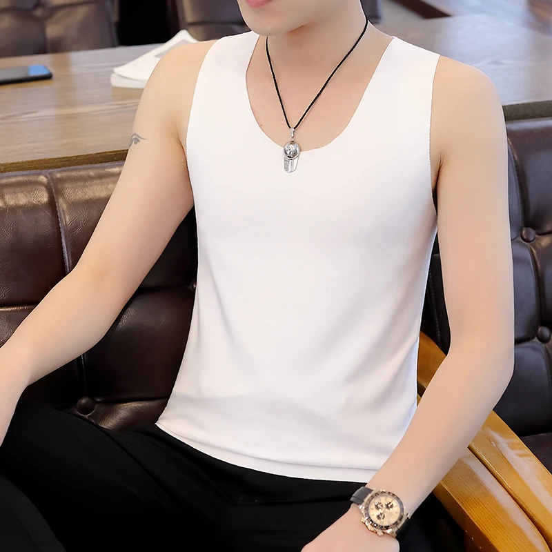 男士纯棉背心无痕圆领跨栏健身跑步白色贴身内穿无袖t恤打底汗衫