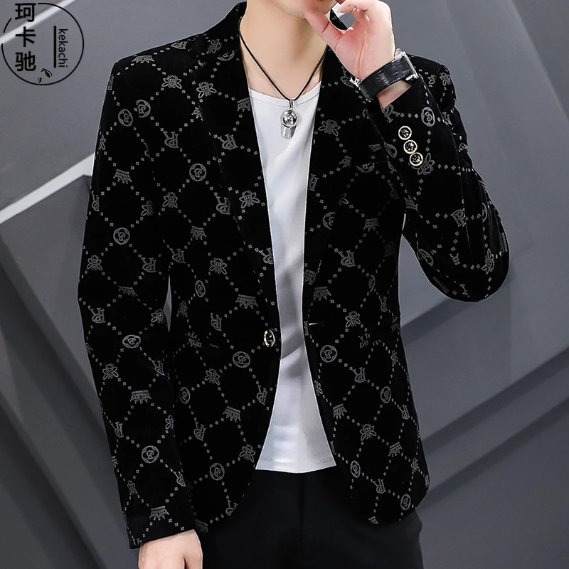 【珂卡驰】春秋新款男士西装外套时尚潮流帅气小西服轻奢男装上衣服