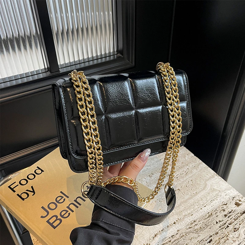 简约包包女2024新款潮流韩版百搭格子设计质感通勤单肩斜挎链条包