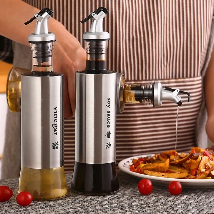 不锈钢玻璃油壶油瓶醋壶厨房油罐防漏大号酱油醋调料瓶家用调味瓶