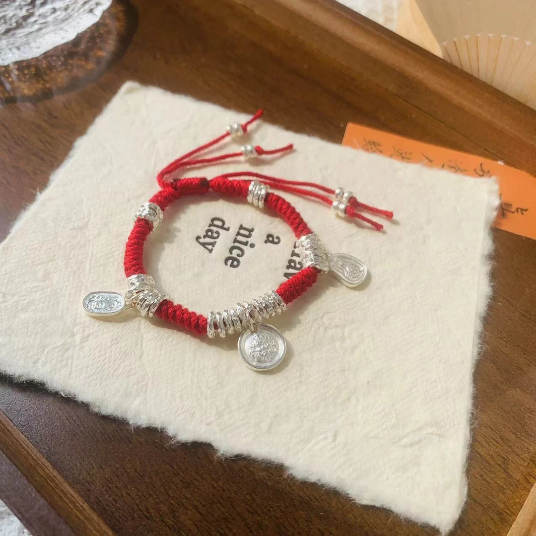 925银手链 925银手链【臻银坊】黄财神纳福盘缠DIY彩绳国风原创设计