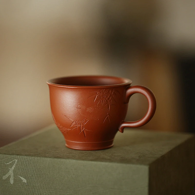 杯研所 | 玉兰杯 竹枝山雀 小煤窑朱泥 125cc 主人杯 刻绘 全手工