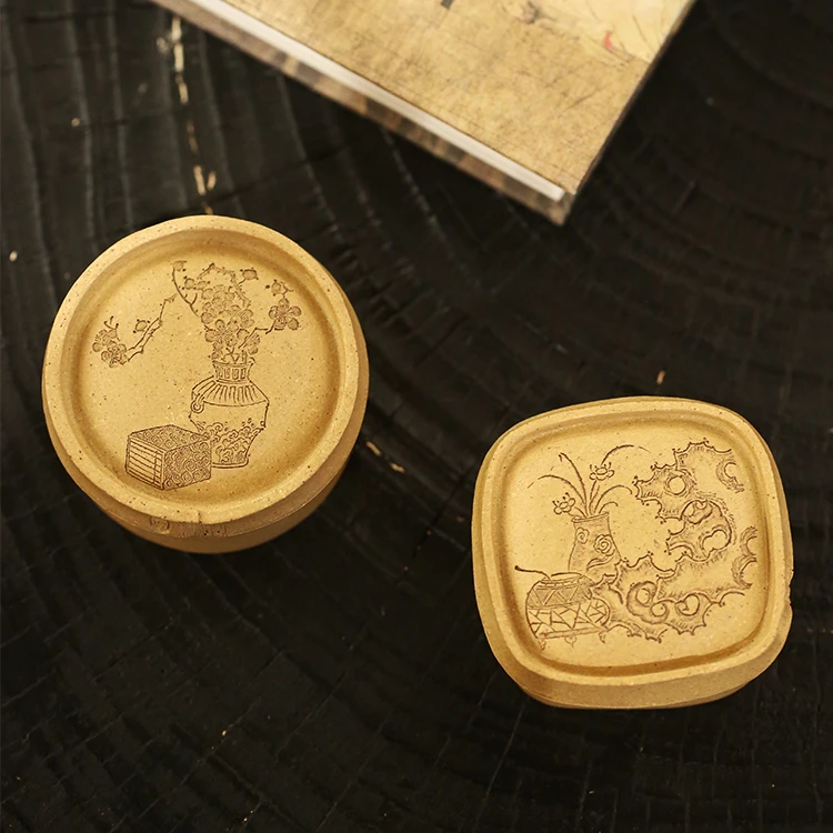 杯研所 | 竹节对杯 本山段泥 70cc 精工刻绘 文人清供图 盖置两用