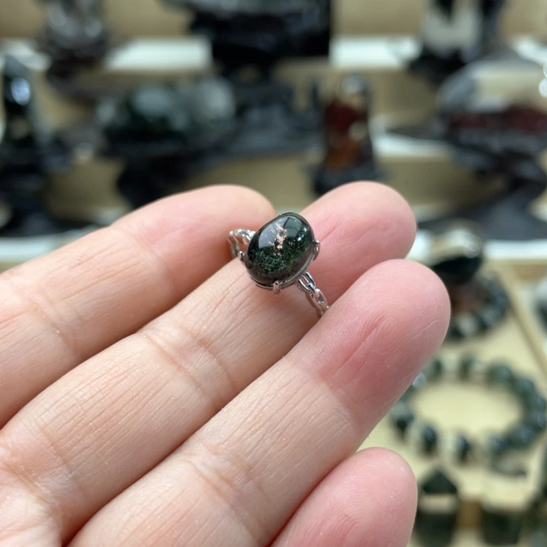 【闪购商品】水晶戒指银S925镶嵌我***花绿幽灵戒指