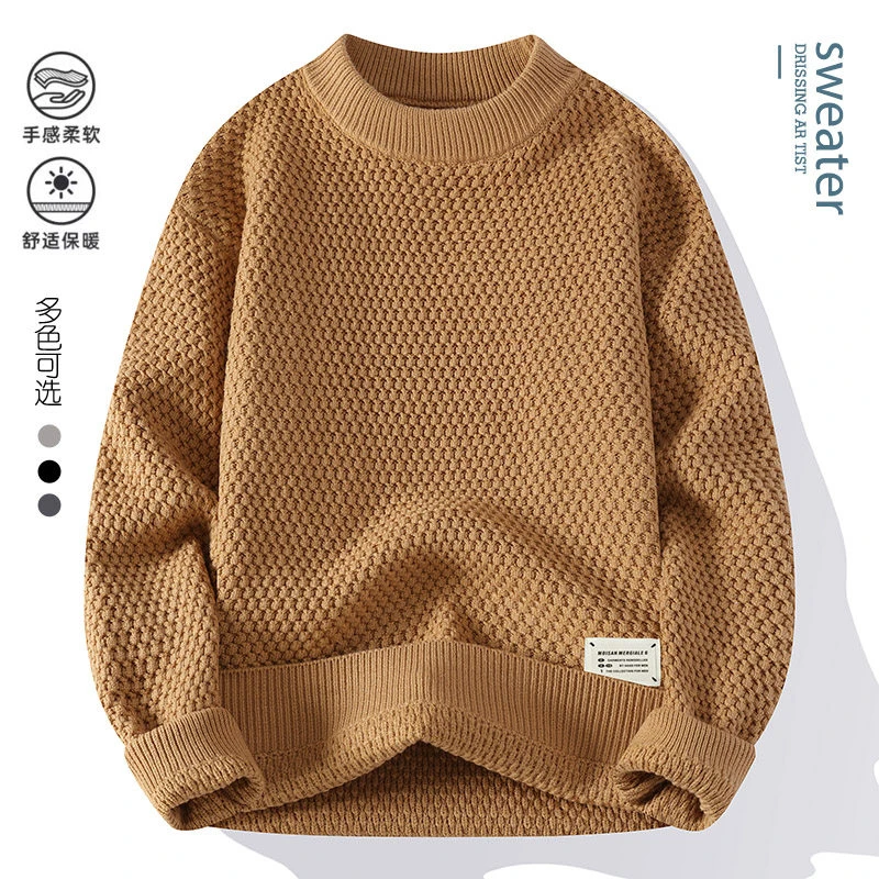 2024品质青少年时尚套头圆领加厚毛衣男士百搭纯色针织衫情侣Y029