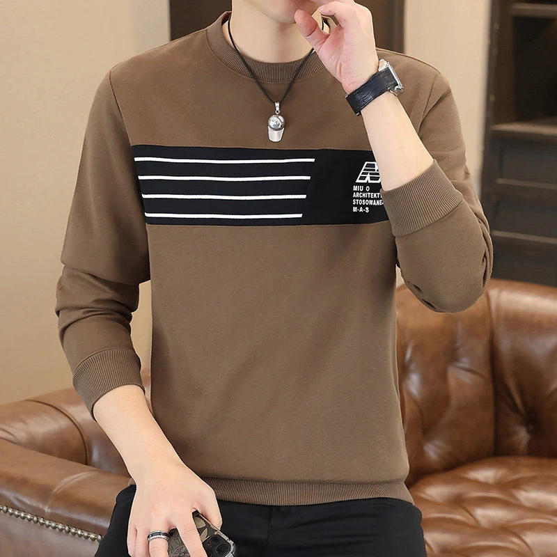 2024秋季字母拼接青少年华棉长袖打底衫休闲潮流宽松卫衣潮XQ001