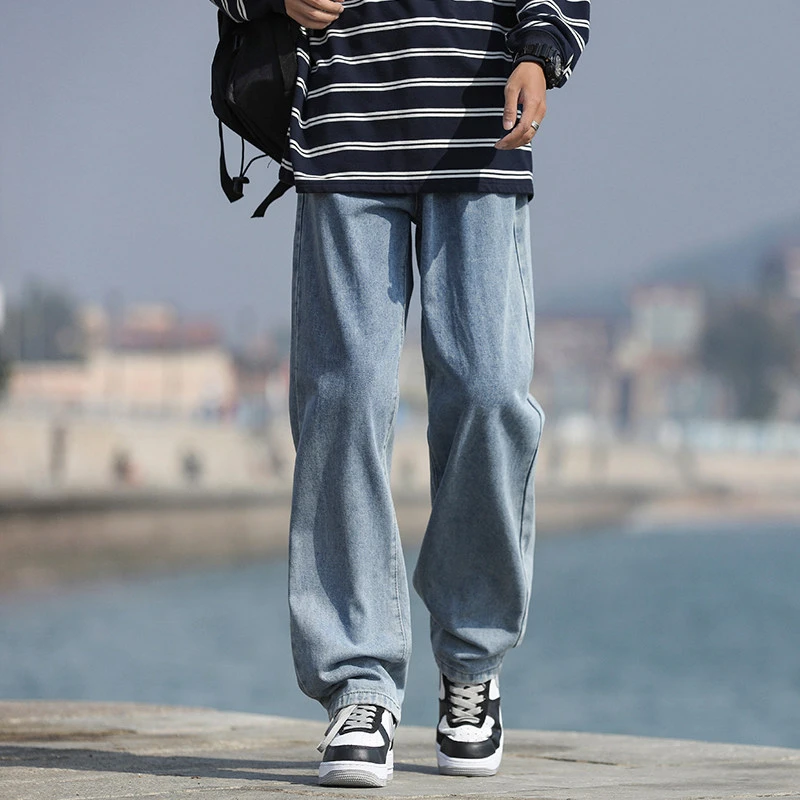 2024秋季宽松棉质潮流牛仔裤男百搭高街直筒裤松紧腰休闲长裤882