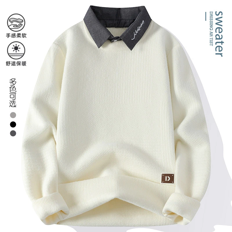 2024品质衬衫领套头毛衣男士时尚舒适休闲百搭柔软套头上衣M9965