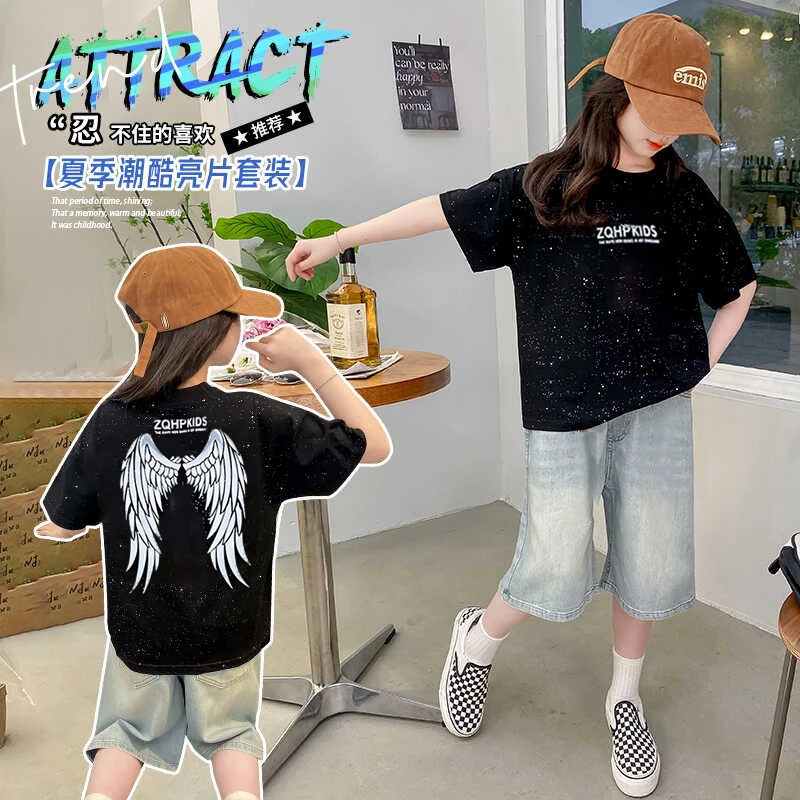 【童衣库】女童2024夏季新款中大童潮流帅气牛仔裤女童牛仔中裤