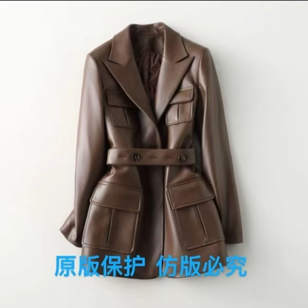 【冬装新款~桑蚕丝加厚~显瘦版型】小羊皮冬季中长皮衣外套女收腰