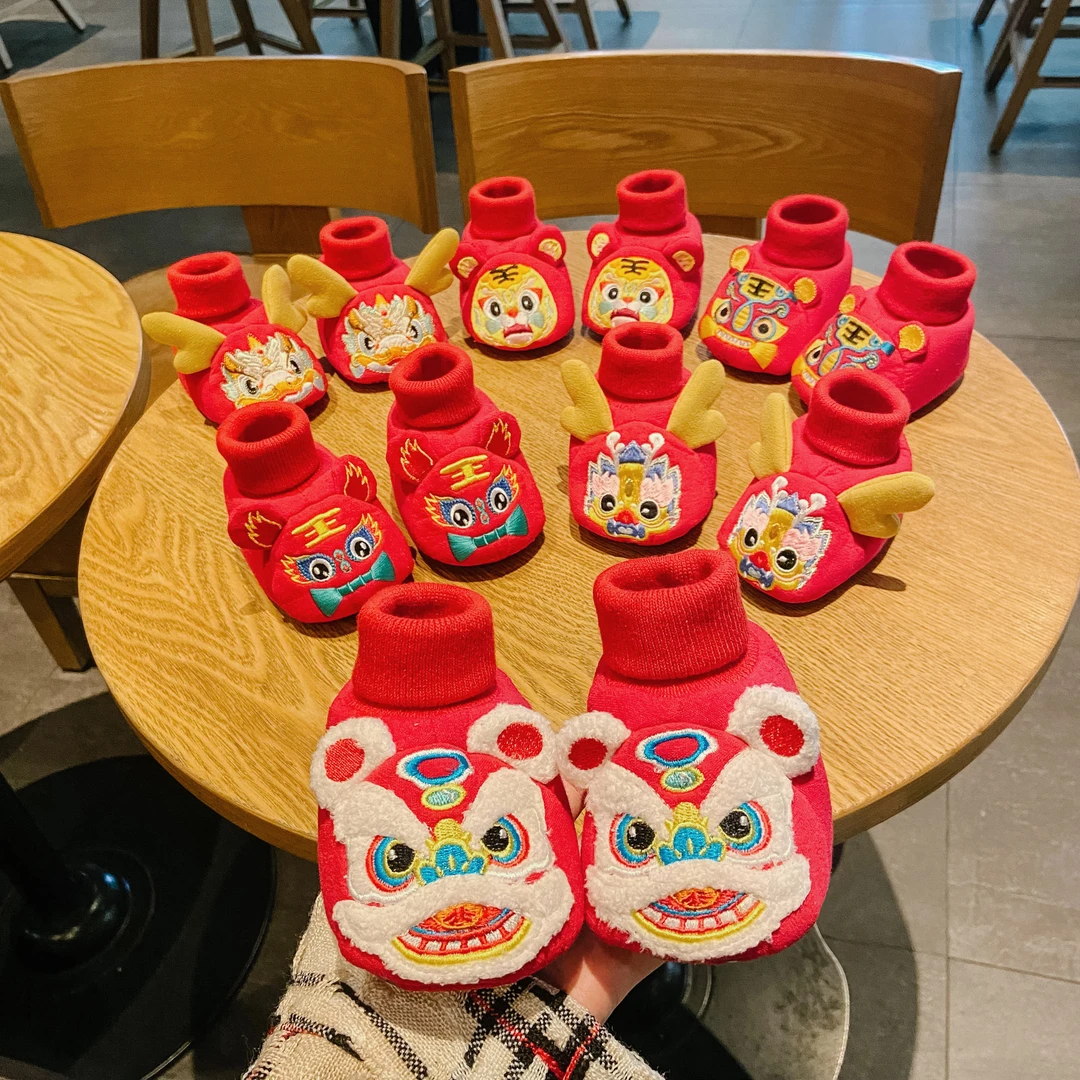 新年红色宝宝鞋秋冬季0-6—12月加绒学步前鞋保暖不掉1岁加厚软底