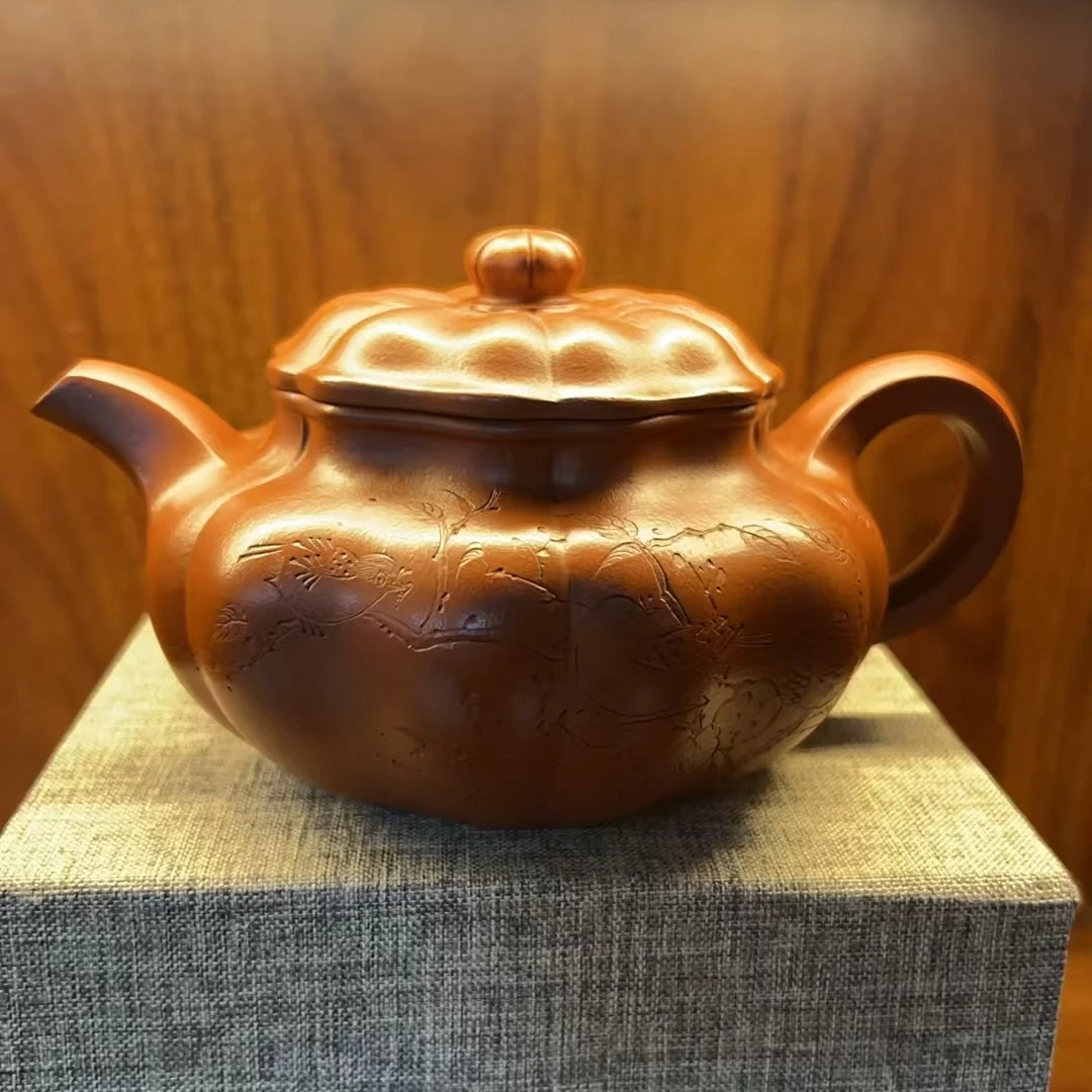 喜上眉梢筋纹仿古小煤窑朱泥谈燕飞紫砂壶