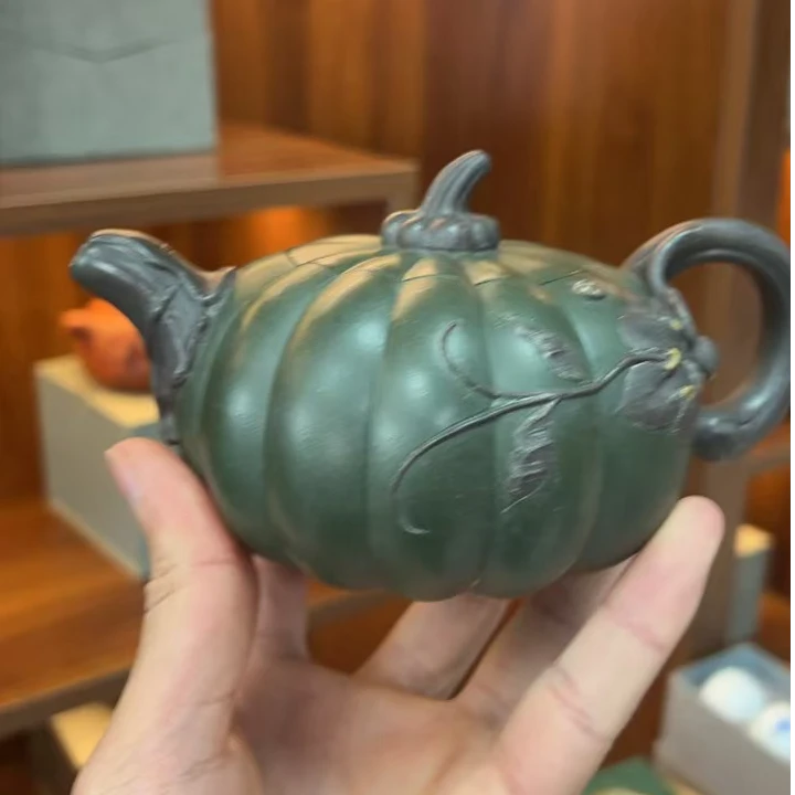 绿泥紫泥双色筋纹南瓜谈燕飞紫砂壶