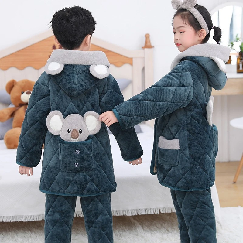 儿童睡衣冬季男童加厚款加绒夹棉6-12岁男孩女童中大童宝宝家居服