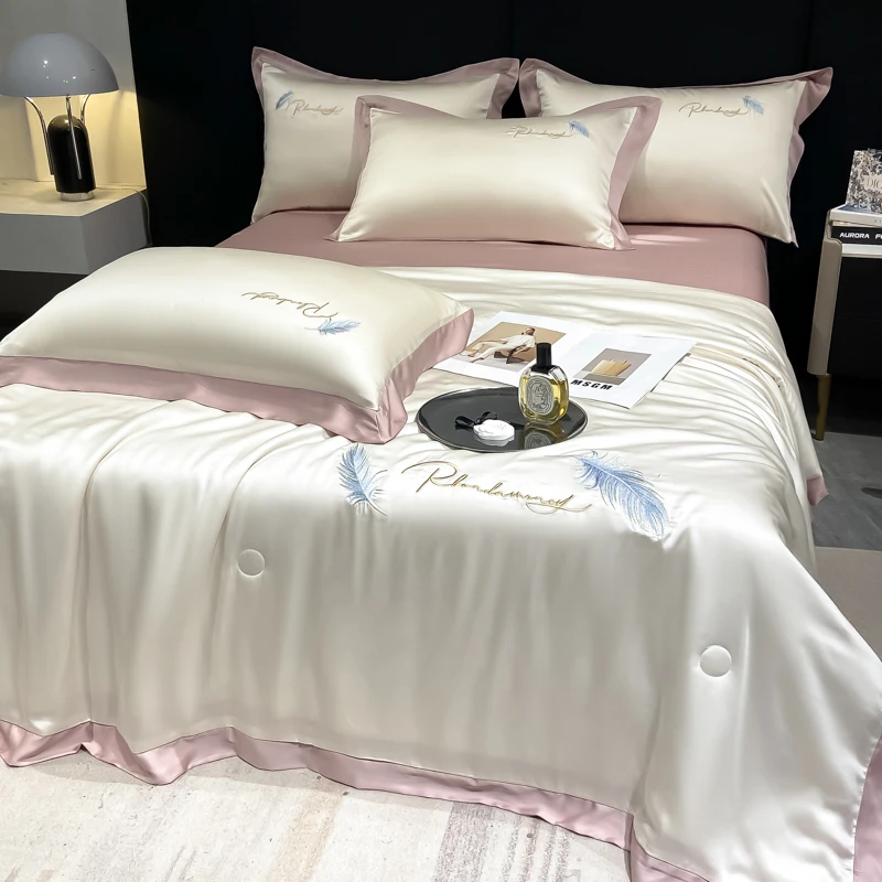 水星.家纺夏季冰丝夏凉被四件套空调被夏被可水洗裸睡凉感薄被子