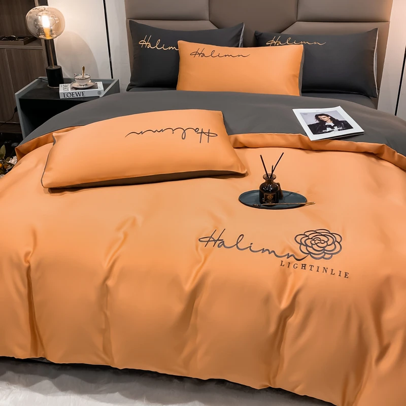 水星.家纺2025新款现代床上四件套简约冰丝被套床单床品三件套