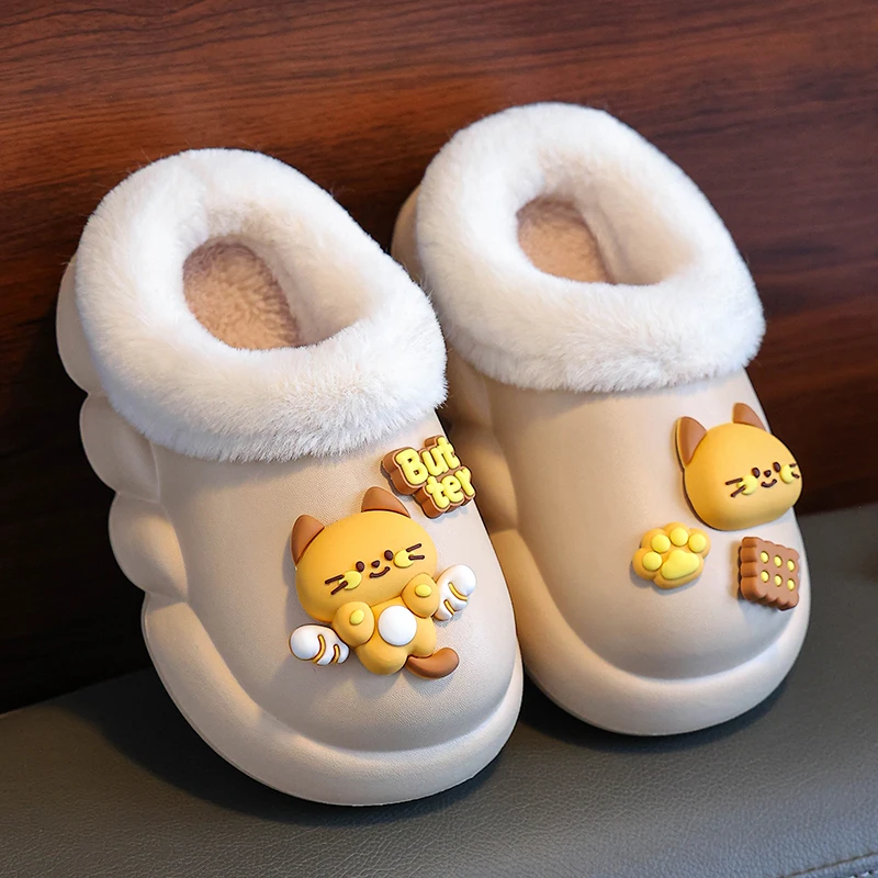 新款EVA儿童棉拖鞋男童女童冬季防水保暖小中大童宝宝家居毛毛鞋