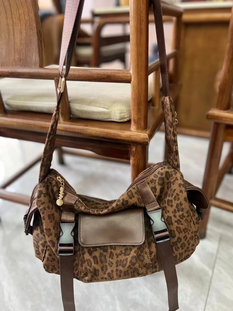 MILIAN2024秋季新款豹纹机车女包多功能单肩斜挎包大容量包包女潮