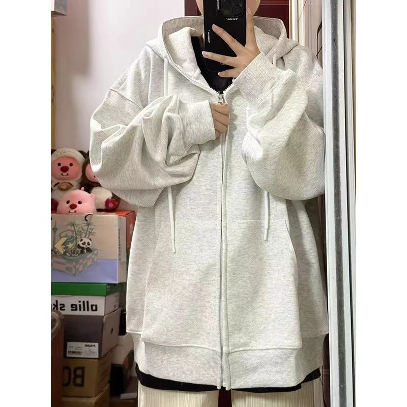 美式复古连帽卫衣女春秋薄款2024慵懒风独特oversize休闲开衫外套