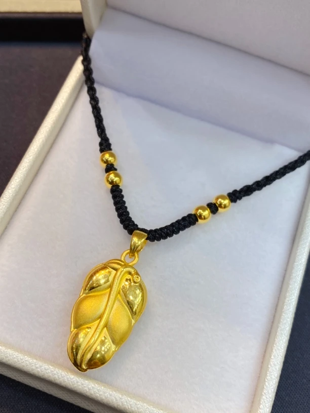 足金999金叶子编绳项链