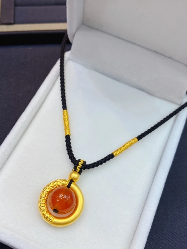 足金999祥云平安圈编织项链