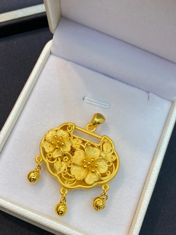 足金999花丝金锁