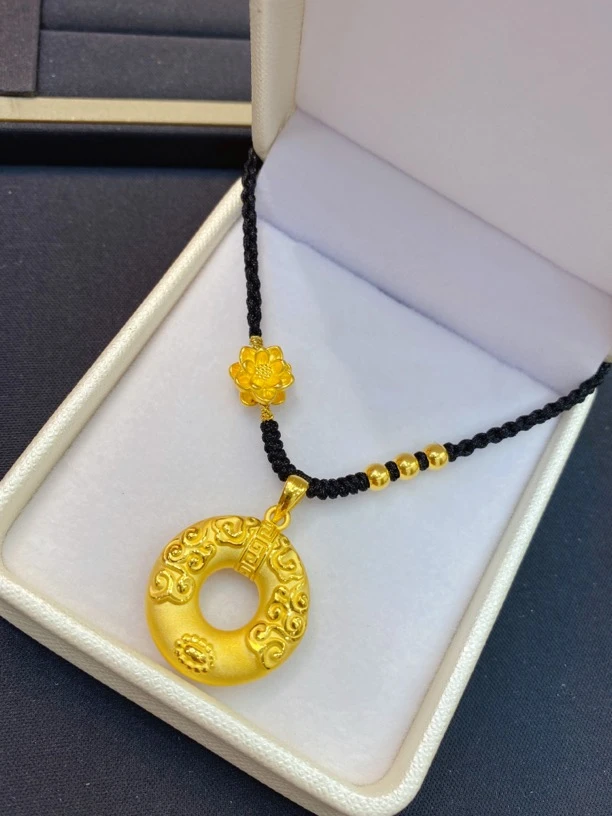 足金999祥云平安扣编织项链