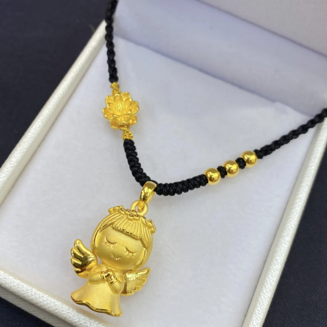 足金999许愿天使编绳项链