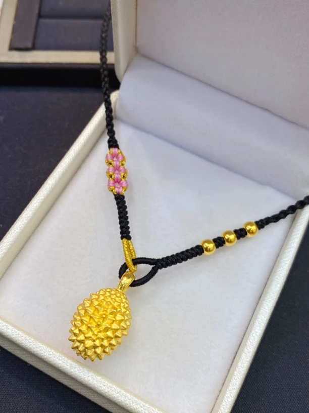足金999榴莲编绳项链