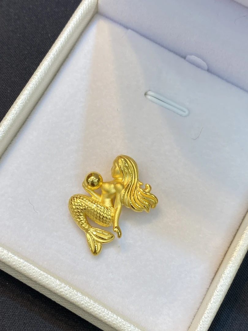足金999美人鱼吊坠➕2金珠➕6珍 珠