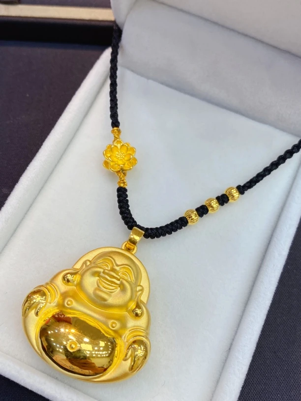 足金999弥勒佛编绳项链