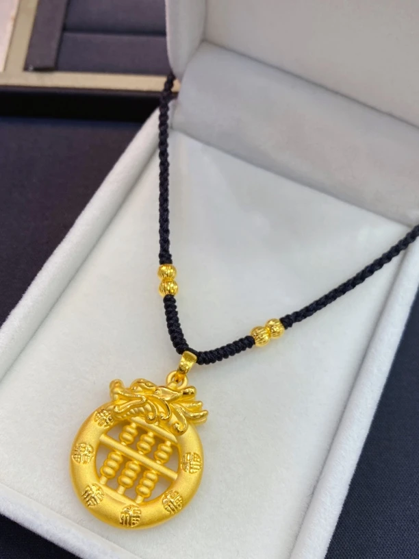 足金999龙形平安扣编绳项链