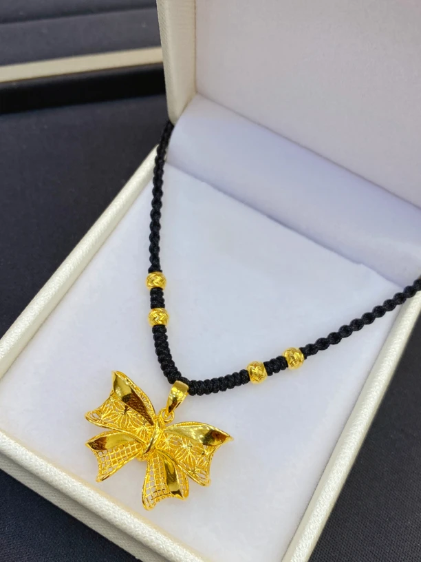 足金999蝴蝶结编绳项链
