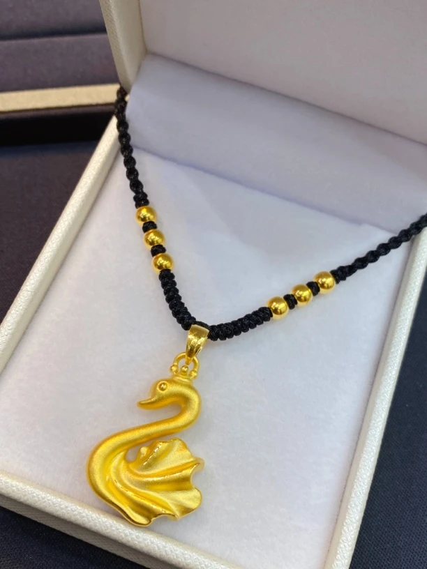 足金999皇冠天鹅编绳项链