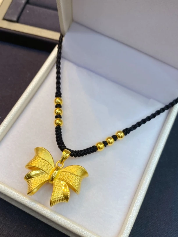 足金999蝴蝶结编绳项链