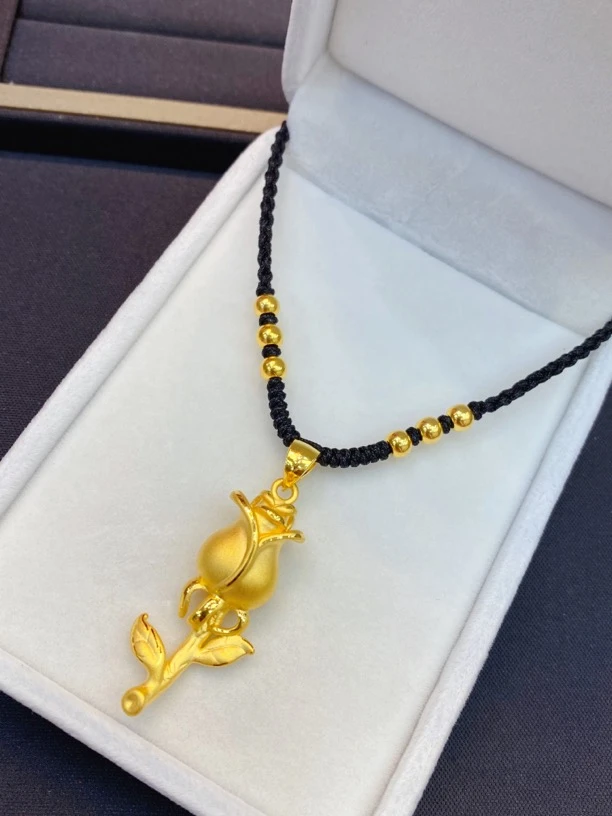 足金999玫瑰编绳项链