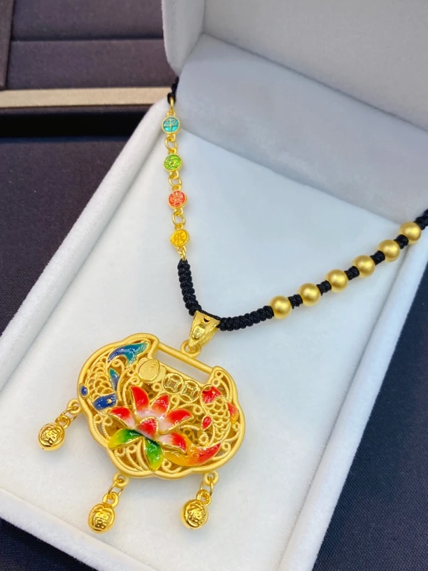 足金999锦鲤双鱼锁编绳毛衣链