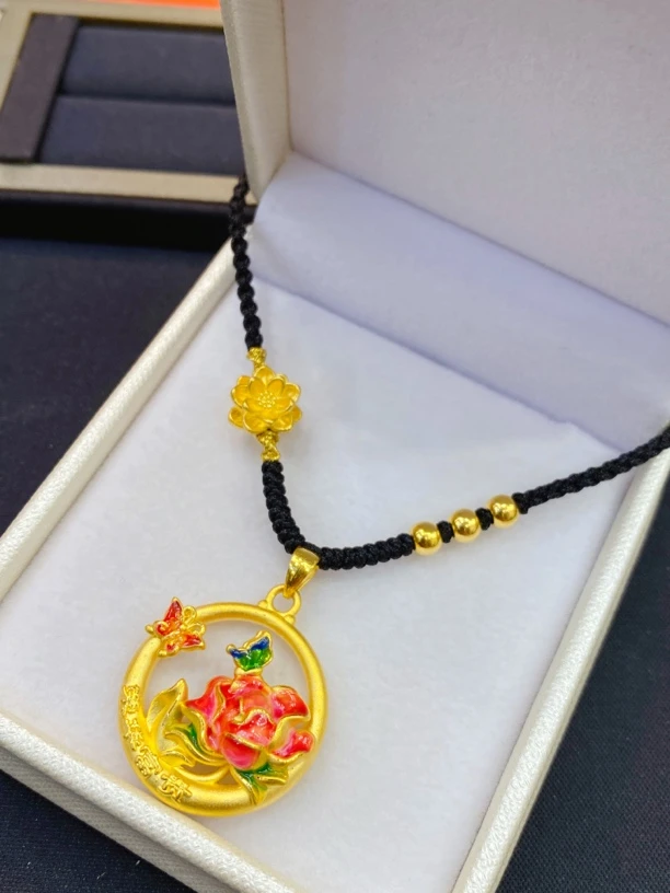 足金999花开富贵编织项链