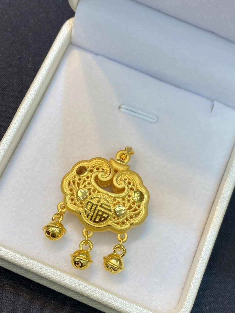 足金999金锁吊坠➕4金珠