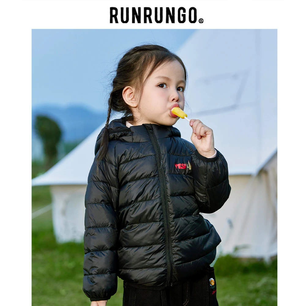 Runrungo儿童轻型羽绒连帽外套轻薄冬季保暖时尚休闲洋气小童