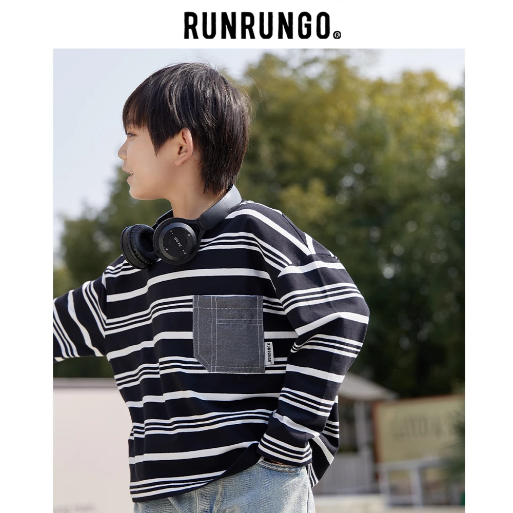 Runrungo【钢琴家】儿童长袖男童针织休闲春季条纹套头户外复古大童