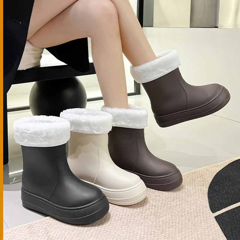 胶鞋女冬天加绒雨鞋冬季保暖水鞋女款加厚一体防水防滑厨房棉雨靴