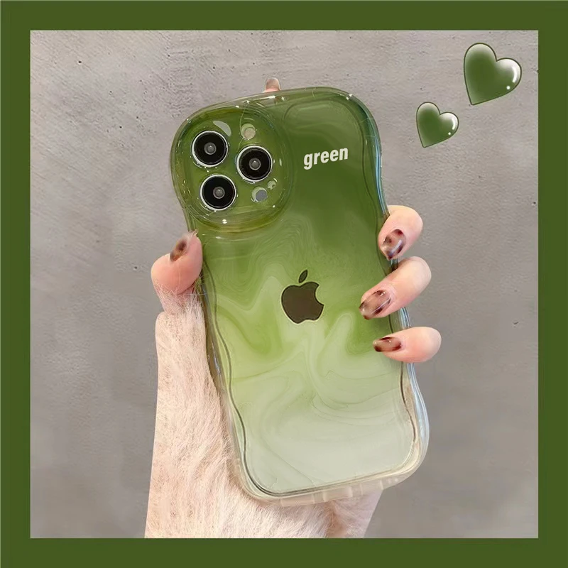 绿色晕染波浪iPhone13苹果14手机壳12pro max全包11防摔xr女xs软