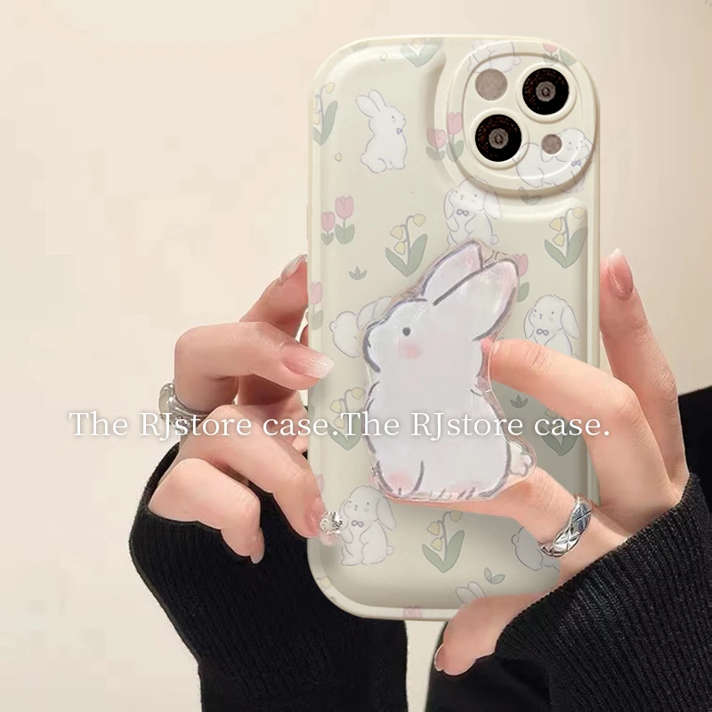 卡通可爱兔子带支架iPhone13promax苹果14手机壳12/11全包xr软壳