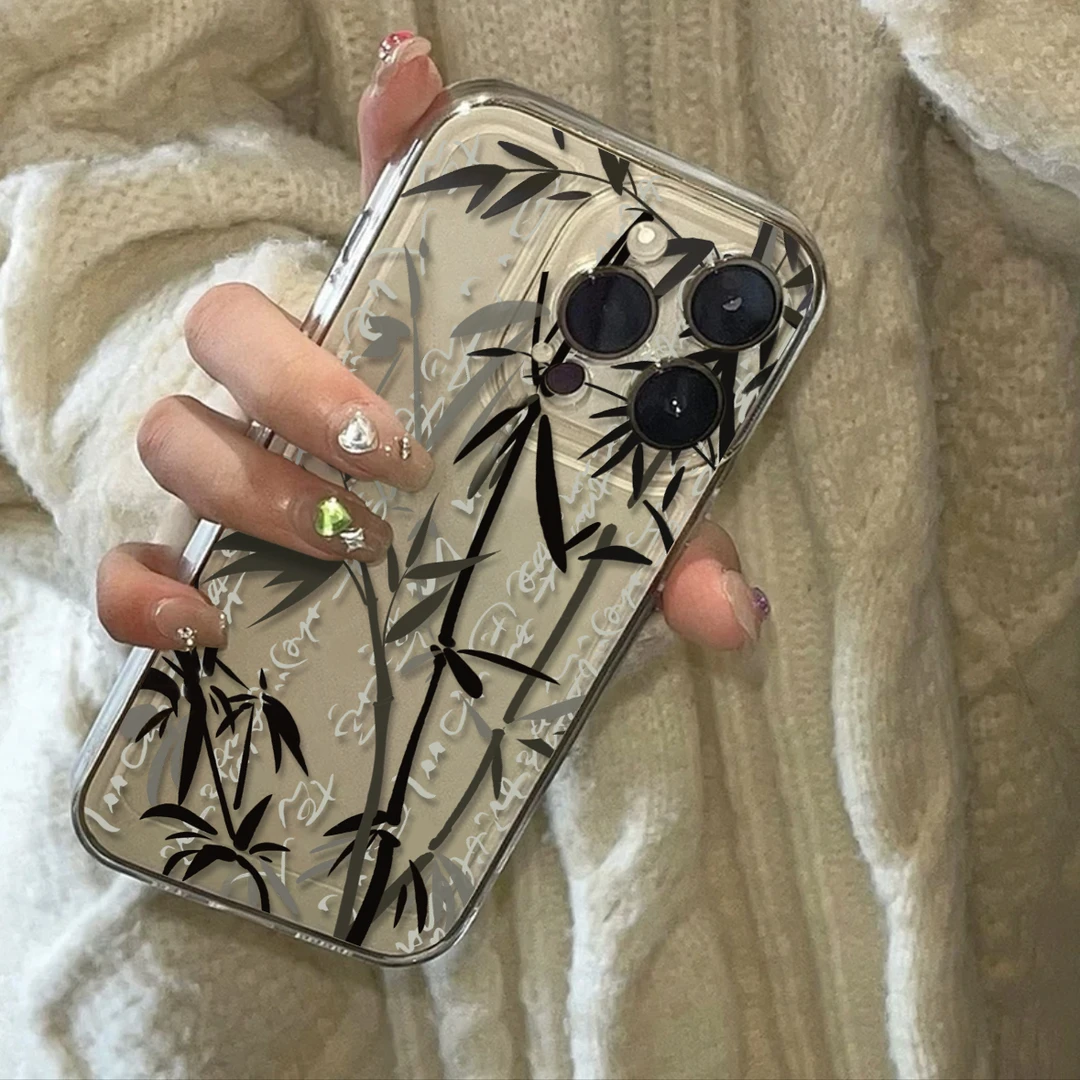 高级古风竹子iPhone14promax透明手机壳苹果13/12/11全包xr软套xs