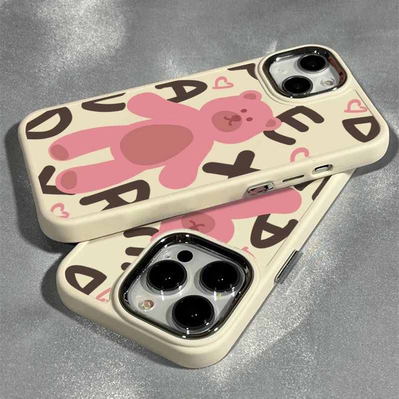 英文爱心小熊苹果13promax手机壳iPhone14全包12防摔11软套xr女8p