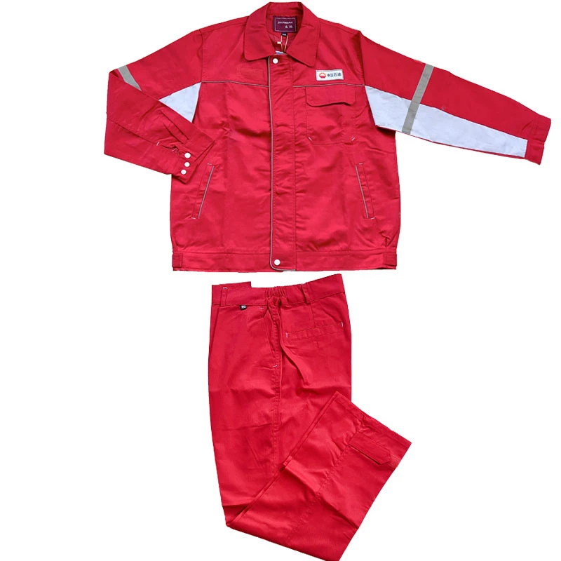 中石油耐磨红色工装纯棉防静电套装透气时尚户外汽修工作双层外套