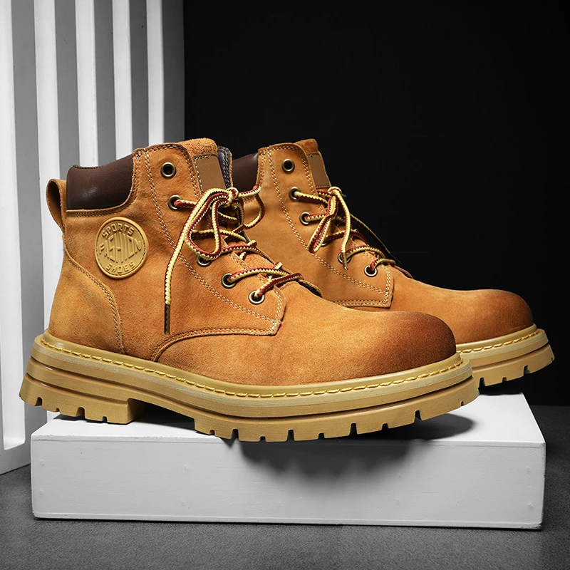 情侣马丁靴男靴秋季真皮英伦潮流百搭高帮防滑机车工装休闲大黄靴