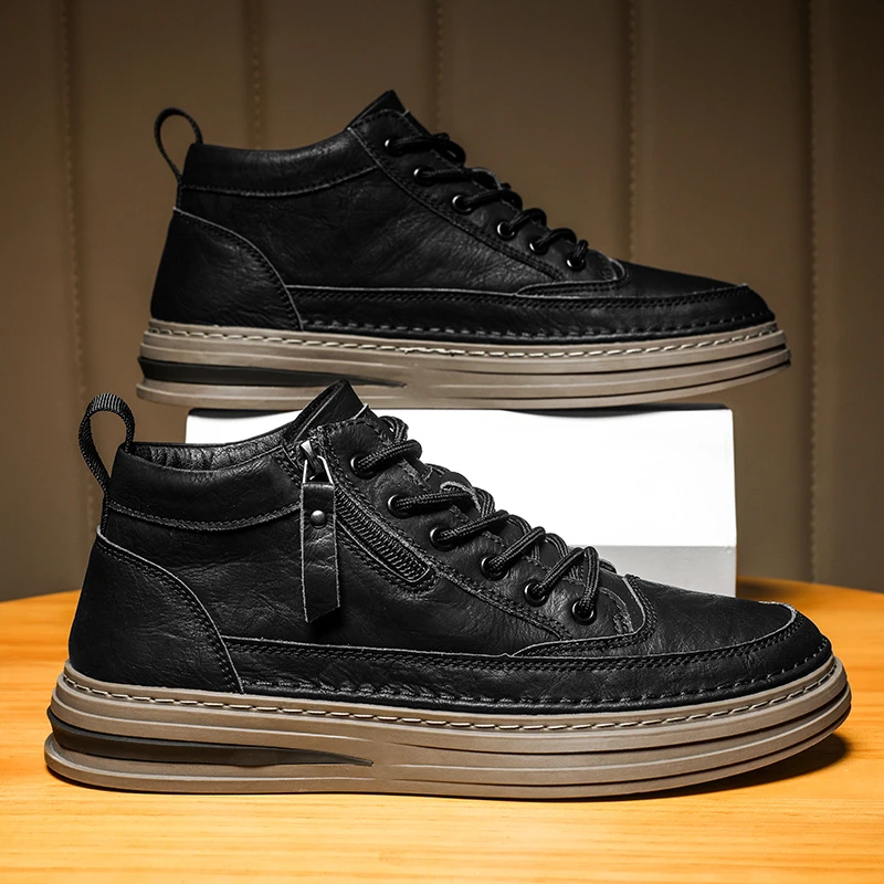 马丁靴男靴子2025新款春季潮流百搭英伦风皮面厚底防水耐磨工装靴